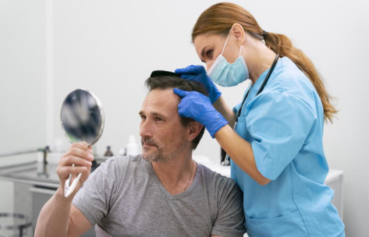 patient pendant une greffe de cheveux