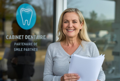 femme qui a guéri sa parodontite et attends le remboursement